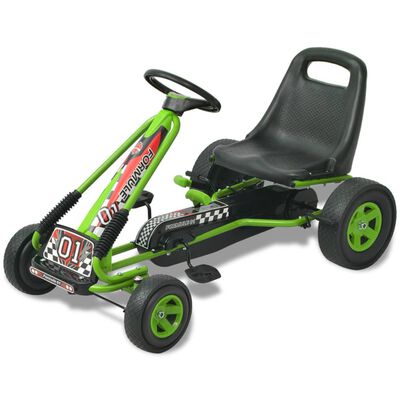 vidaXL Детски картинг с педали, с регулируема седалка, зелен
