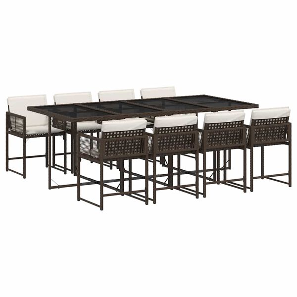vidaXL Градински трапезен комплект възглавници 9 части кафяв полиратан