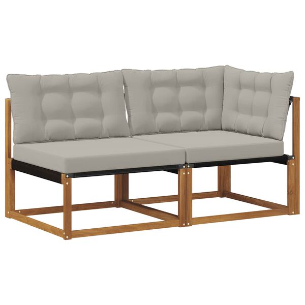 vidaXL Външен среден и ъглов диван с възглавница 2 Брой Естествен