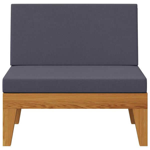 vidaXL Модулен среден диван с тъмносиви възглавници, акация масив