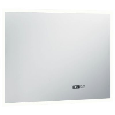 vidaXL LED огледало за баня с тъч сензор и показване на часа 50x60 см