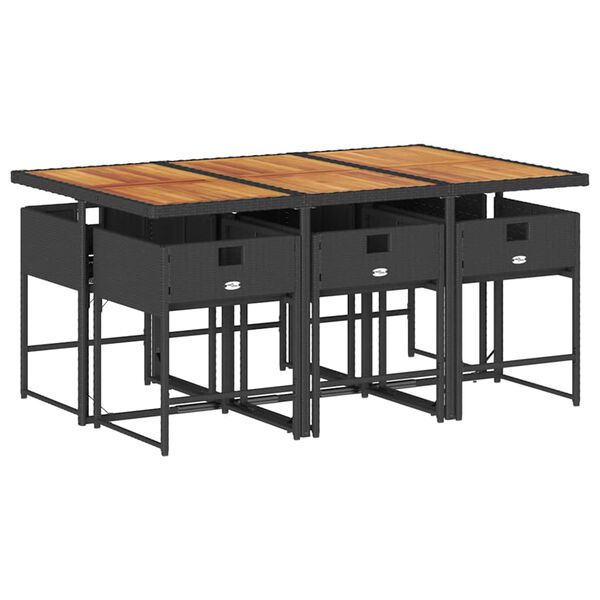 vidaXL Градински трапезен комплект 7 части възглавници черен полиратан