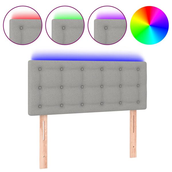 vidaXL LED горна табла за легло, светлосива, 90x5x78/88 см, плат