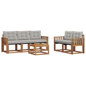 vidaXL Комплект дивани за открито 6 pcs Естествено и светло сиво