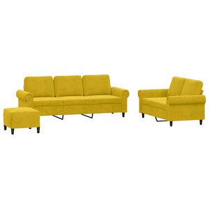 vidaXL Комплект дивани от 3 части с възглавници, жълт, кадифе