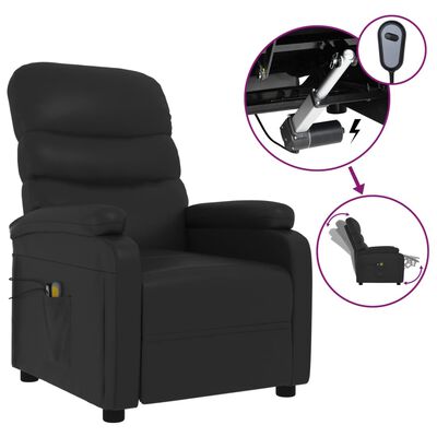 vidaXL Електрически масажен стол, черен, изкуствена кожа