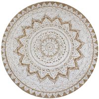 vidaXL Плетен килим от юта с принтове, 150 см, кръгъл