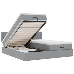 vidaXL Османска легло с матрак и LED, светлосиво, 200x200 см, плат