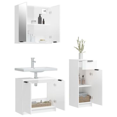 vidaXL Комплект шкафове за баня от 3 части инженерно дърво Бял гланц