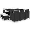 vidaXL Градински комплект с възглавници, 11 части, черен полиратан