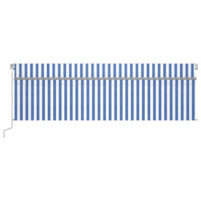 vidaXL Ръчно прибиращ се сенник с щори и LED, 5x3 м, синьо и бяло