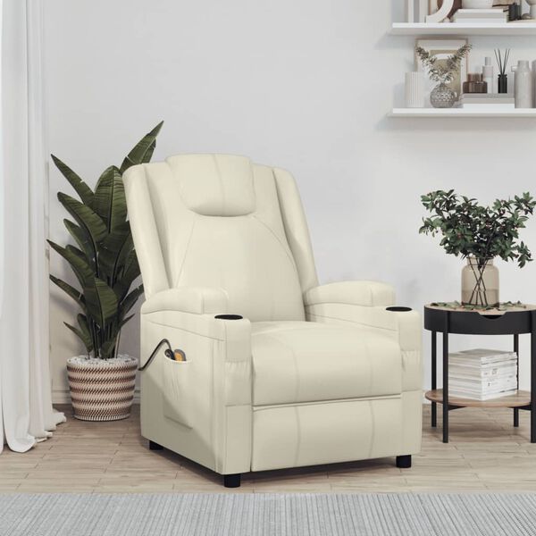 vidaXL Електрически масажен стол, кремавобял, изкуствена кожа