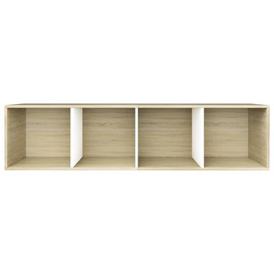 vidaXL Библиотека/ТВ шкаф, бяло и дъб сонома, 36x30x143 см, ПДЧ