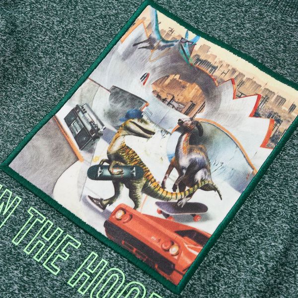 Детска тениска с дълъг ръкав, тъмнозелен меланж, 104