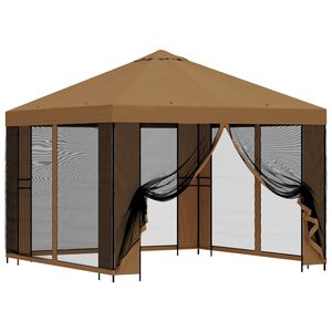 vidaXL Градинска беседка със стени 3 x 3 m Бежово Полиестер и стомана