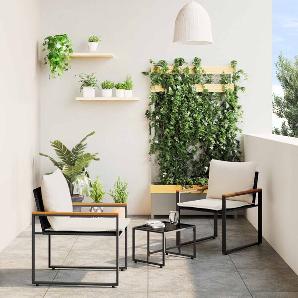 vidaXL Комплекти мебели с възглавница 3 pcs Черно и кремаво бяло Ратан