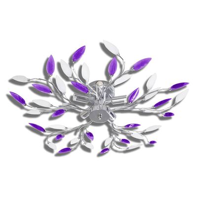 Полилей с лилави листа от акрилен кристал, с 5 х Е14 ел. крушки
