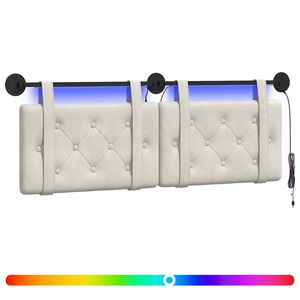 vidaXL Табла за легло висяща С LED осветление Кремаво Кадифе