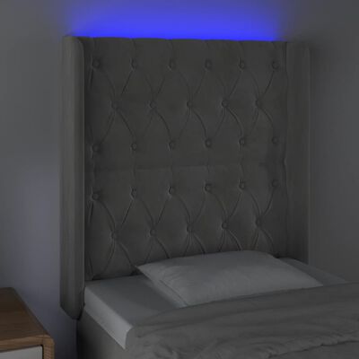 vidaXL LED горна табла за легло, светлосива, 83x16x118/128 см, кадифе