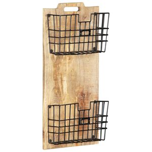 vidaXL Стенна стойка за списания, 33x10x67 см, грубо мангово дърво масив