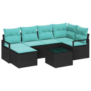 vidaXL Комплект дивани с възглавница 7 pcs Черно полиратан
