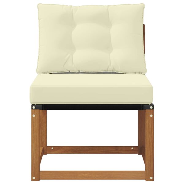 vidaXL Външен среден диван Масивна акациева дървесина и текстилен плат