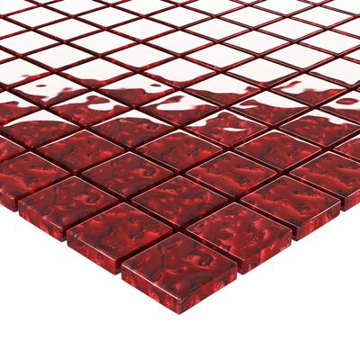 vidaXL Плочки тип мозайка, 11 бр, червено, 30х30 см, стъкло