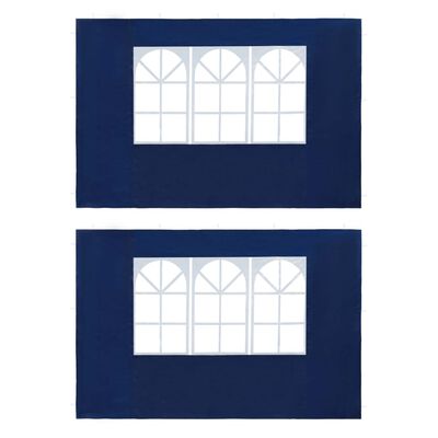 vidaXL Странични стени за парти шатра, 2 бр, с прозорци, PE, сини