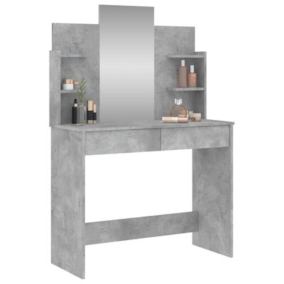 vidaXL Тоалетка с огледало, бетонно сива, 96x39x142 см