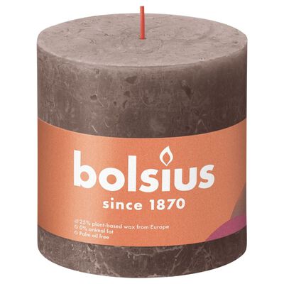 Bolsius Рустик колонни свещи Shine, 3 бр, 100x100 мм, ръждиво таупе
