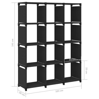 vidaXL Рафт с 12 кубични отделения, черен, 103x30x141 см, плат