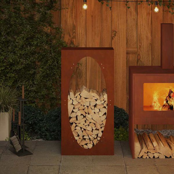 vidaXL Стойка за дърва за огрев 50x23x100 см Патинираща стомана