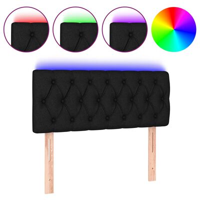 vidaXL LED горна табла за легло, черна, 90x7x78/88 см, плат