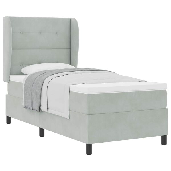 vidaXL Легло с пружинирана основа Светлосиво 190 x 90 cm Полиестер