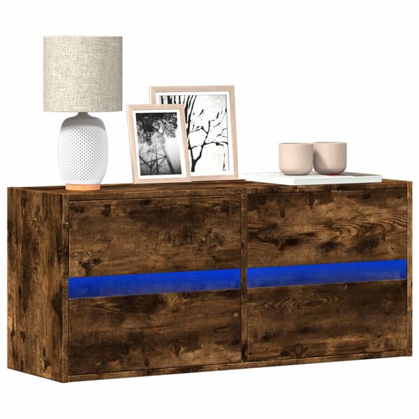 vidaXL Стенен ТВ шкаф с LED осветление, опушен дъб, 100x31x45 см