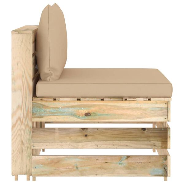 vidaXL Секционен среден диван с възглавници, зелено импрегнирано дърво