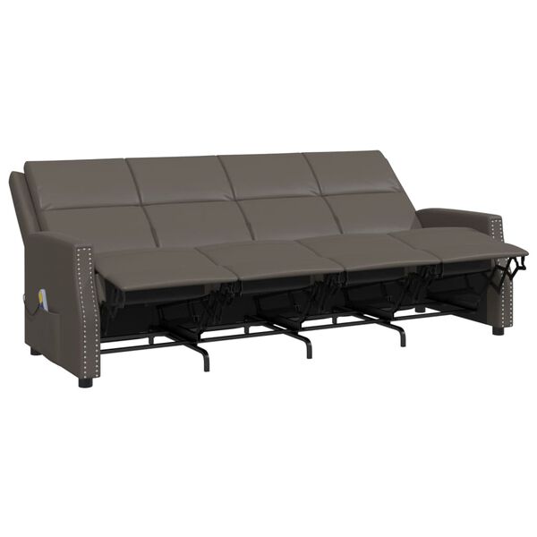 vidaXL 4-местен масажен реклайнер, сиво, изкуствена кожа