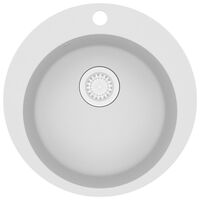 vidaXL Гранитна кухненска мивка с едно корито, кръгла, бяла