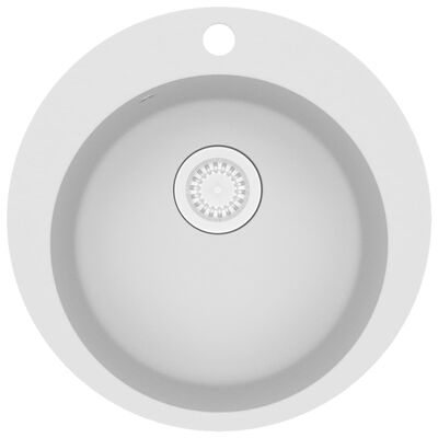 vidaXL Гранитна кухненска мивка с едно корито, кръгла, бяла