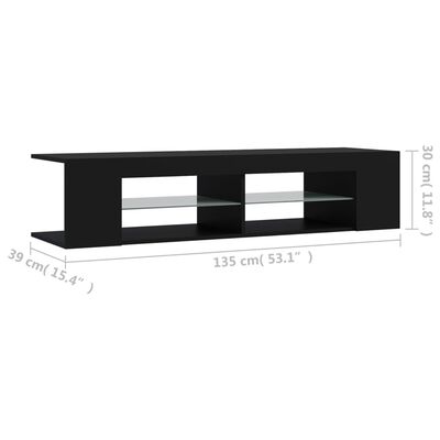 vidaXL ТВ шкаф с LED осветление, черен, 135x39x30 см