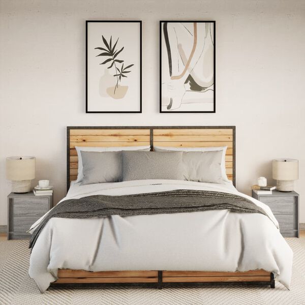 vidaXL Нощни шкафчета с LED, 2 бр, сив сонома, инженерна дървесина