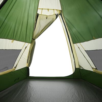 vidaXL Къмпинг палатка типи, 7-местна, зелена, водоустойчива