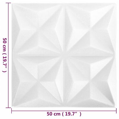 vidaXL 3D стенни панели, 24 бр, 50x50 см, оригами бяло, 6 м²