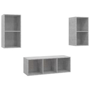 vidaXL Комплект ТВ шкафове от 3 части, бетонно сив, инженерно дърво