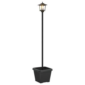 vidaXL Слънчев стълб с саксия with LED Bulb Черно 32 x 32 x 158 см