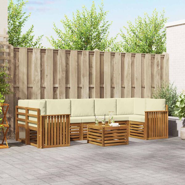 vidaXL Комплект дивани за открито 8 pcs Натурален и Крема