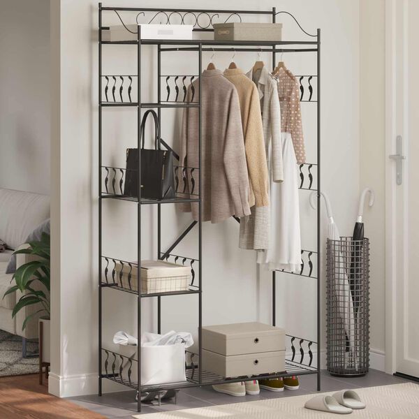 vidaXL Отворен Гардероб с рафт Черно 100 x 43 x 188 см Стомана