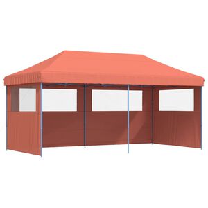 vidaXL Сгъваема парти шатра pop-up с 3 странични стени теракота