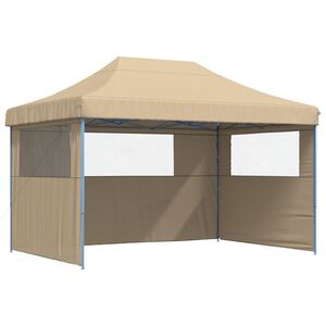 vidaXL Сгъваема парти шатра pop-up с 3 странични стени бежова
