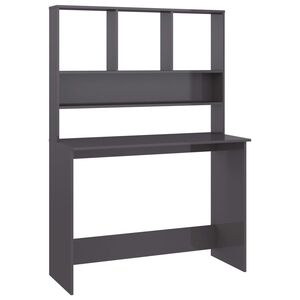 vidaXL Бюро с рафтове, сив силен гланц, 110x45x157 см, ПДЧ